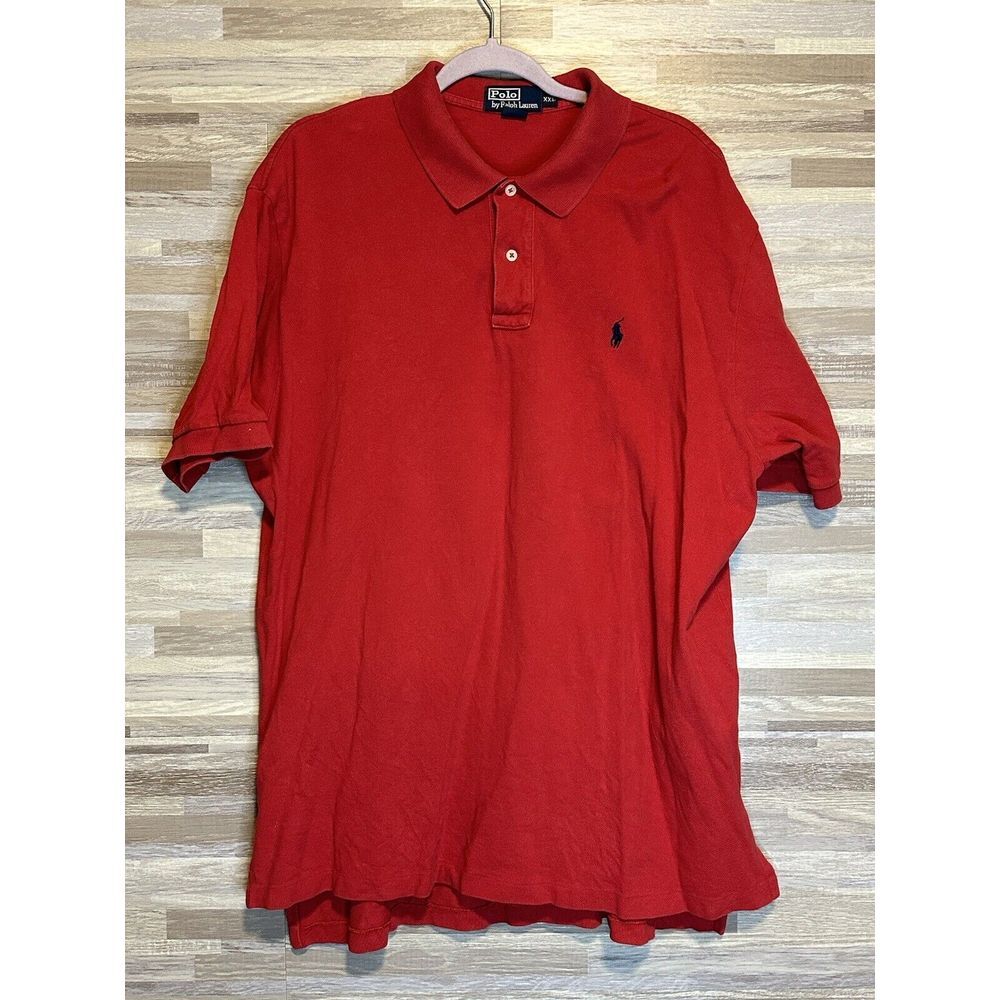 Men's Polo Ralph Lauren Red Blue Pony Short Sleeve Cotton Shirt Polo - XXL #194